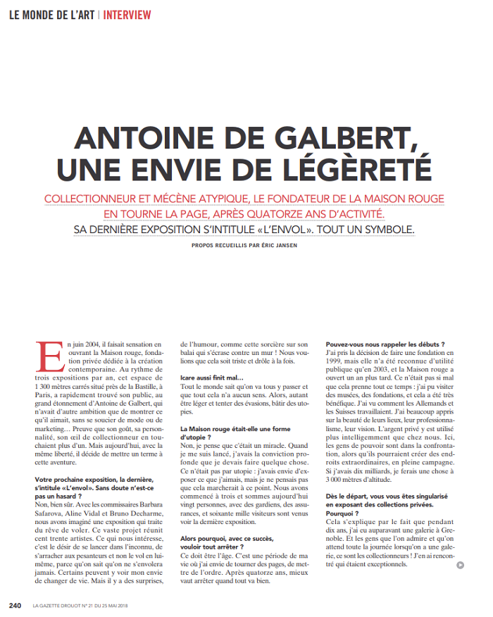 Antoine de Galbert, une envie de légèreté
