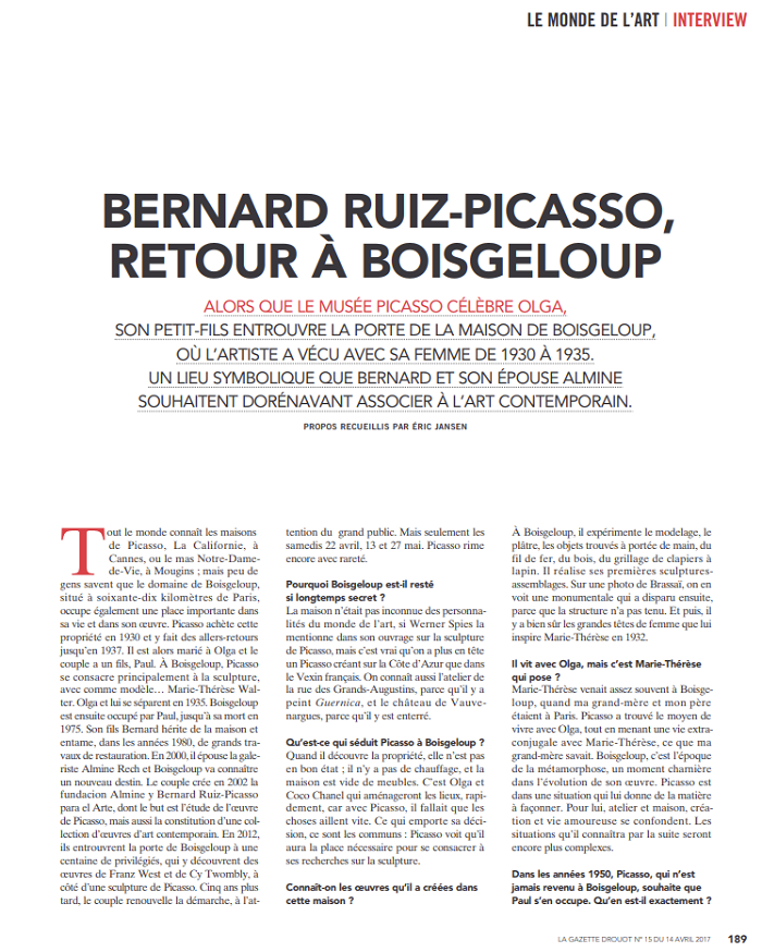 Bernard Ruiz-Picasso, retour à Boisgeloup